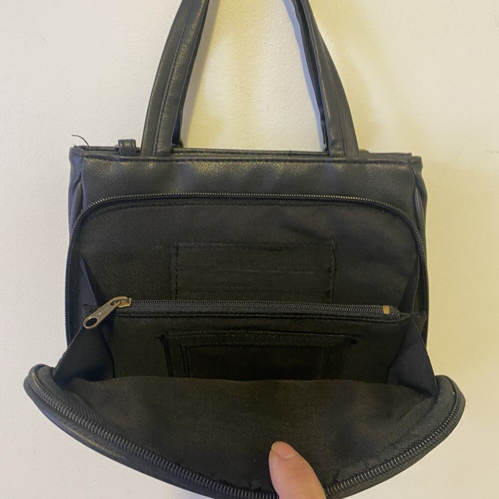 Vintage 90s Y2K Unbranded Black Faux Leather Top Handle Bag Manmade Vinyl - Picture 9 of 9
